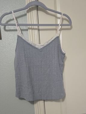 Blu Pepper Light Blue Lace Trim Ribbed Camisole